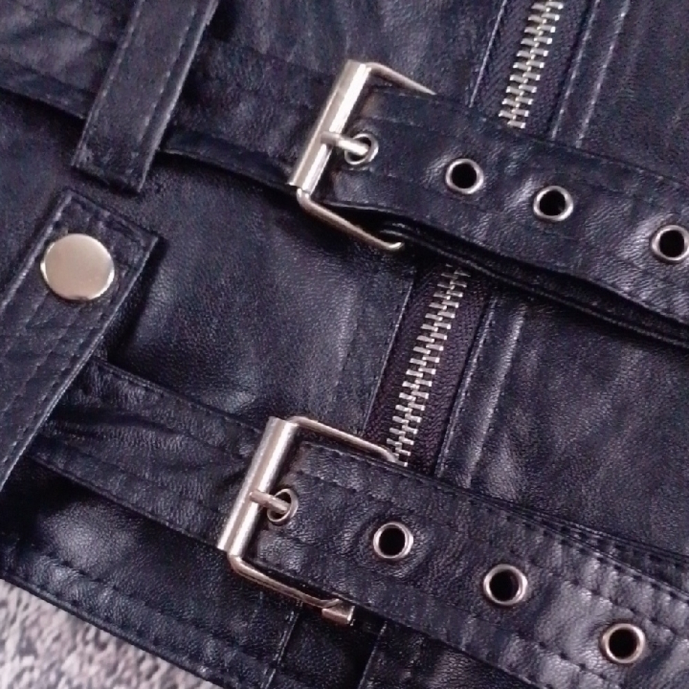 Black Faux Leather Biker Jacket - Picture 2 of 10